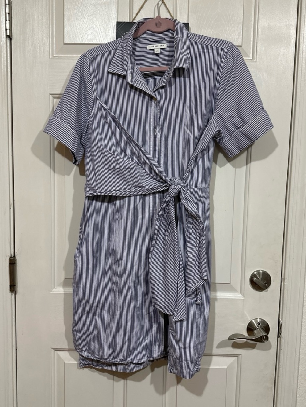 Club Monaco Blue Stripe Tie-Waist Mini Dress